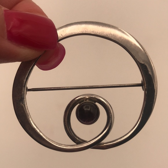 Vintage Sterling Silver Cabochon Amethyst Pin/Brooch - Picture 1 of 6